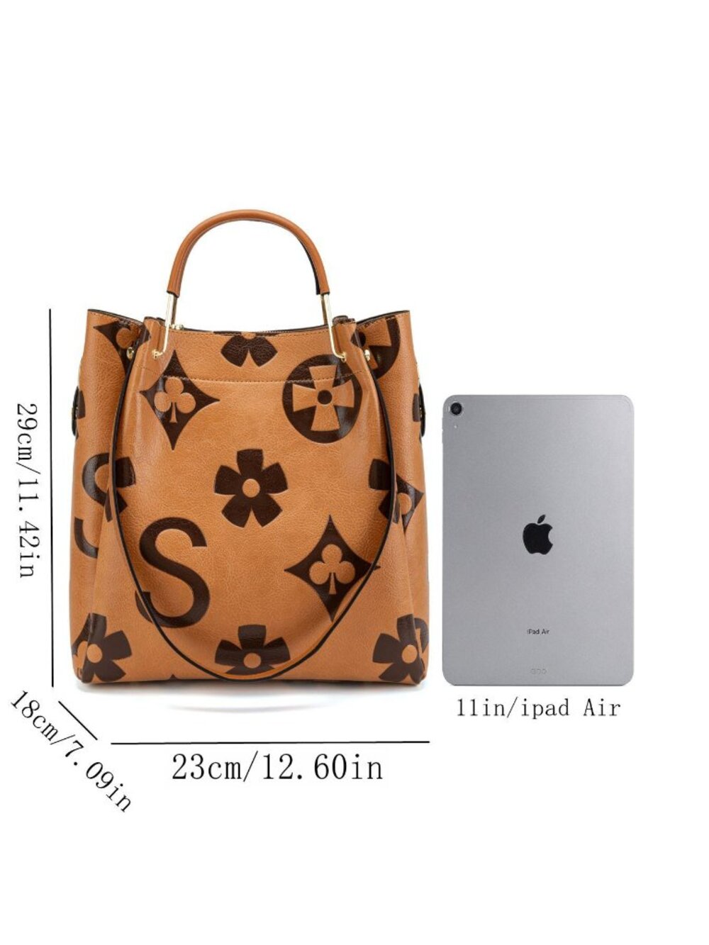 Women's Vintage Floral Embossed Leather Handbag Set, Including Large makeup bag